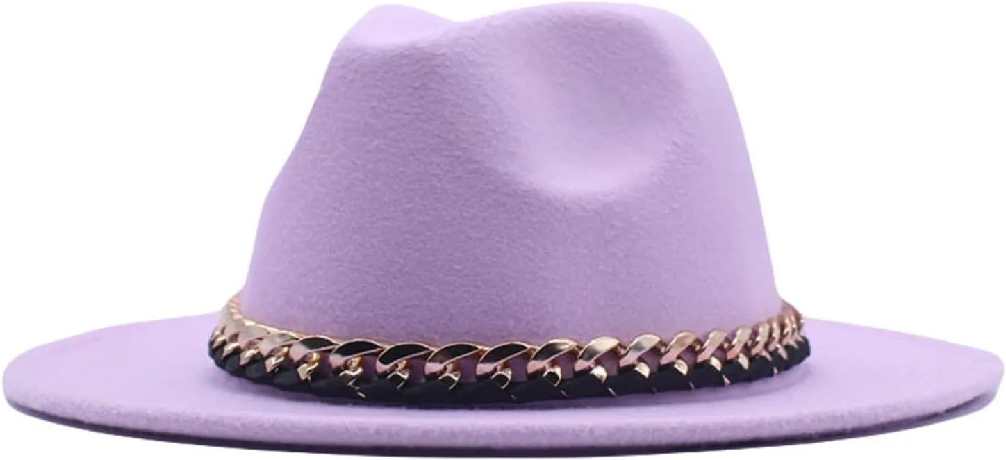 Men Womens Fedora Hat Western Floppy Panama Hat Wide Brim Hat with Chain Belt Buckle Big Wide Brim Fedora Hat