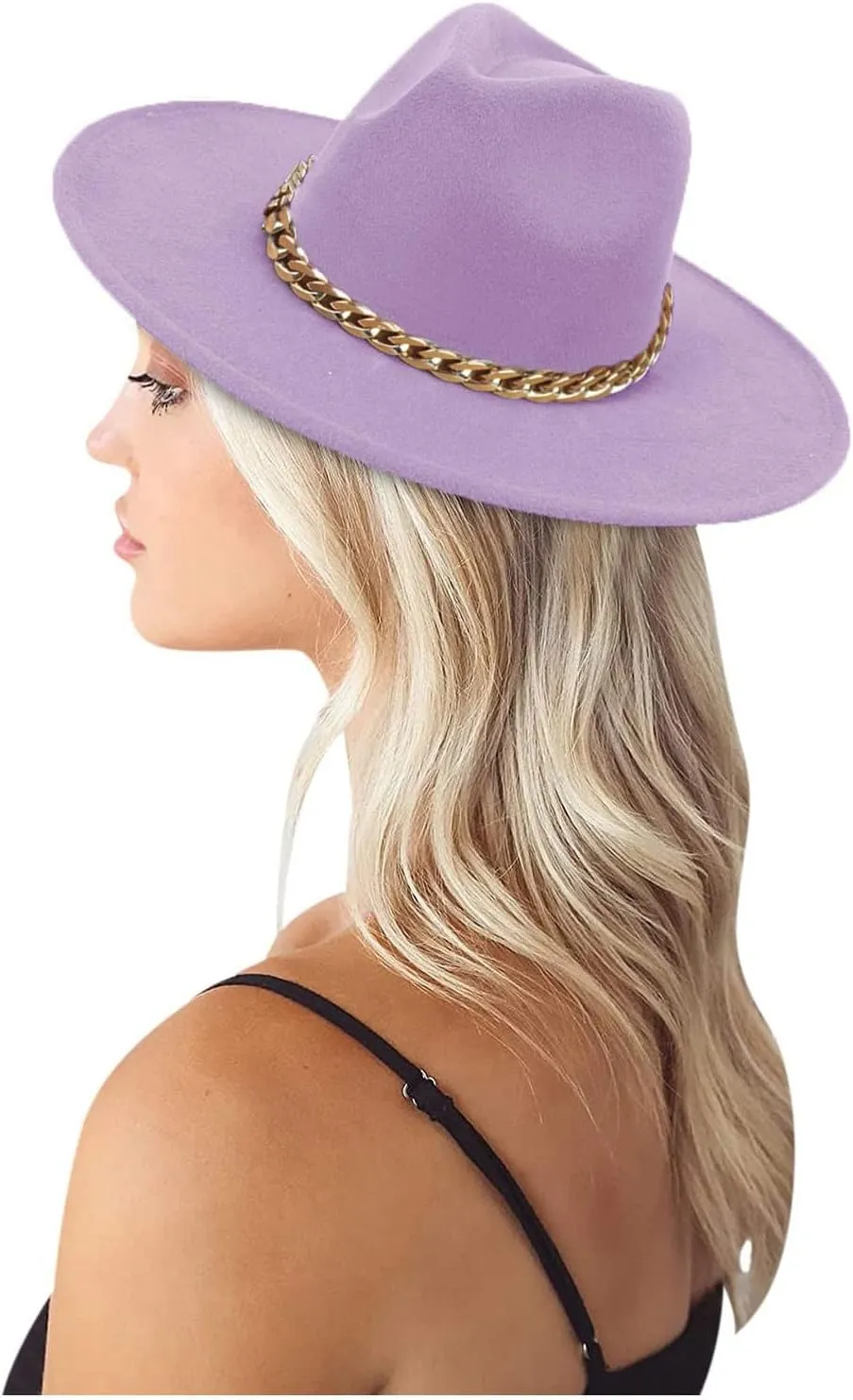 Men Womens Fedora Hat Western Floppy Panama Hat Wide Brim Hat with Chain Belt Buckle Big Wide Brim Fedora Hat