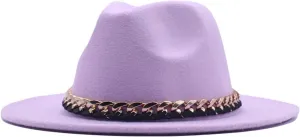 Men Womens Fedora Hat Western Floppy Panama Hat Wide Brim Hat with Chain Belt Buckle Big Wide Brim Fedora Hat