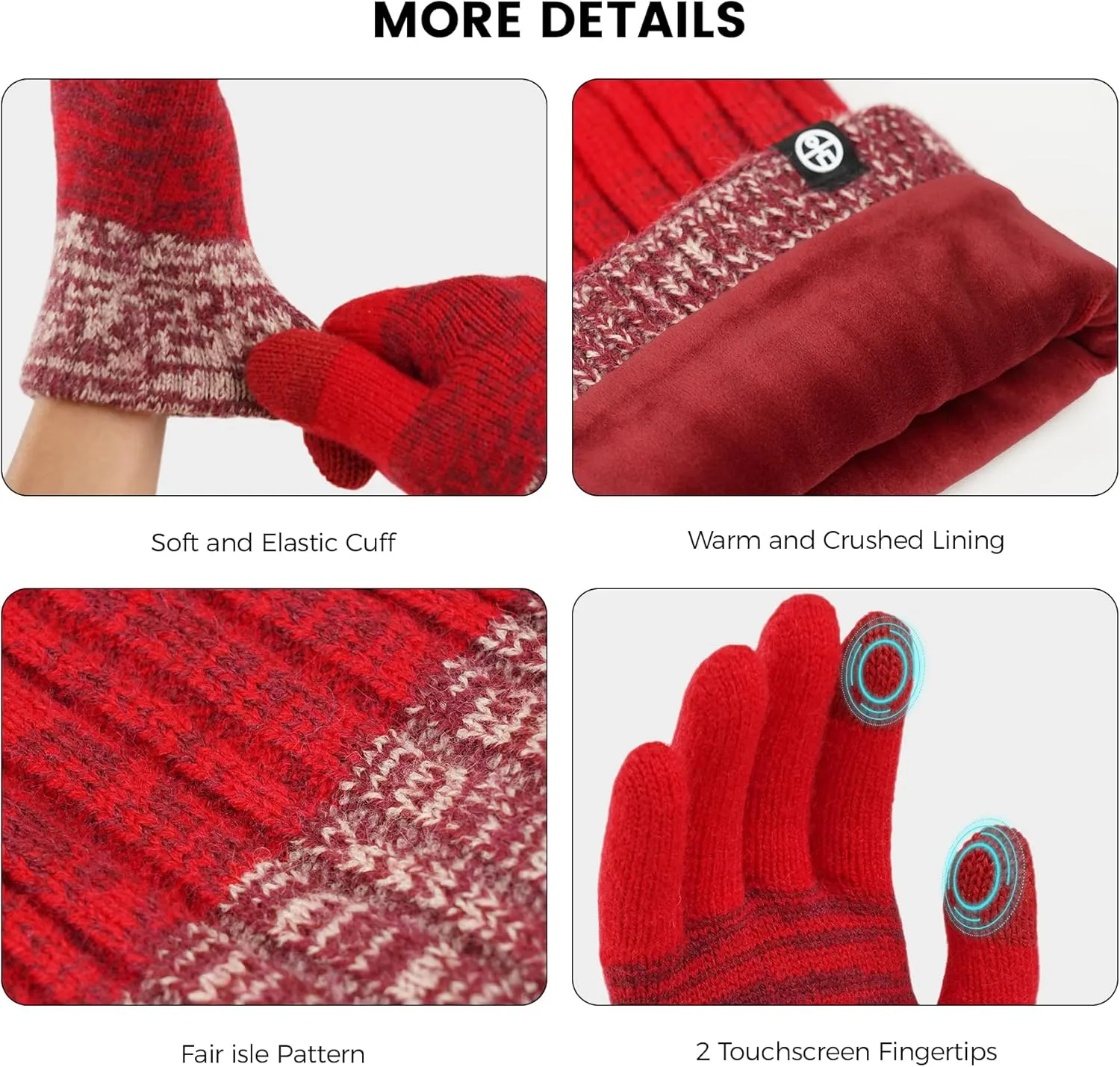 Mens Womens Winter Beanie Hat Scarf Gloves Set, Touchscreen Gloves Neck Warmer Scarf Fleece Lined Knit Skull Caps Winter Gift