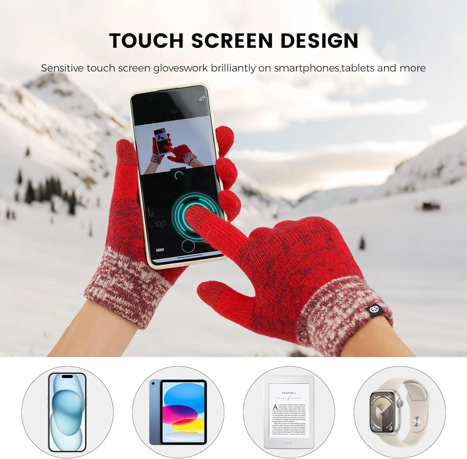 Mens Womens Winter Beanie Hat Scarf Gloves Set, Touchscreen Gloves Neck Warmer Scarf Fleece Lined Knit Skull Caps Winter Gift