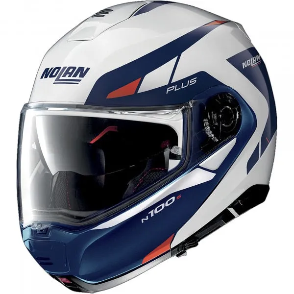Nolan N100-5 Plus N-Com - Milestone Metal White / Blue / Red