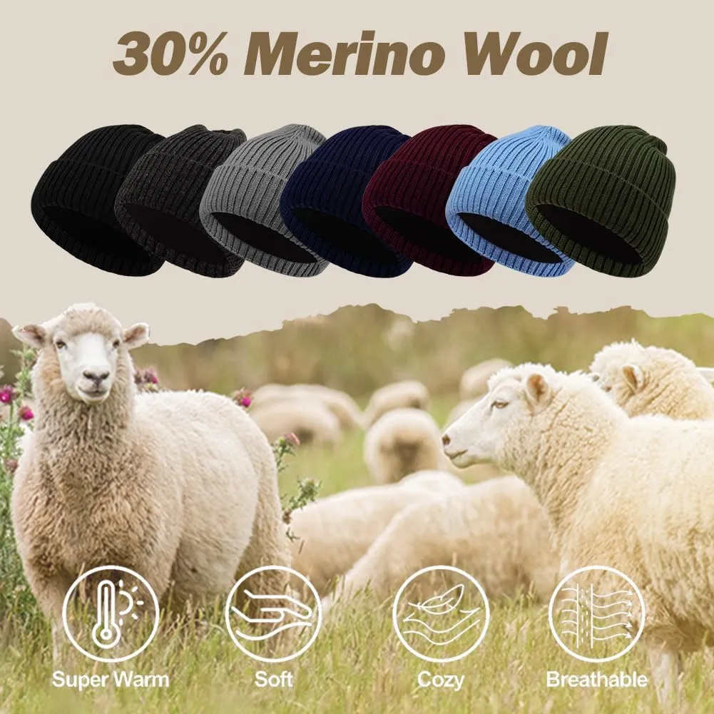 Oversize L/XL/XXL Beanie Hat for Big Heads - Unisex Merino Wool Cuff Beanie Winter Hat for Men and Women