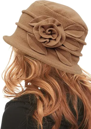 Polar Fleece Fashion Women-Cloche-Hat, 1920s Vintage Womens-Felt-Hat, Floral Winter Fall Spring Church-Hats for Women Elegant
