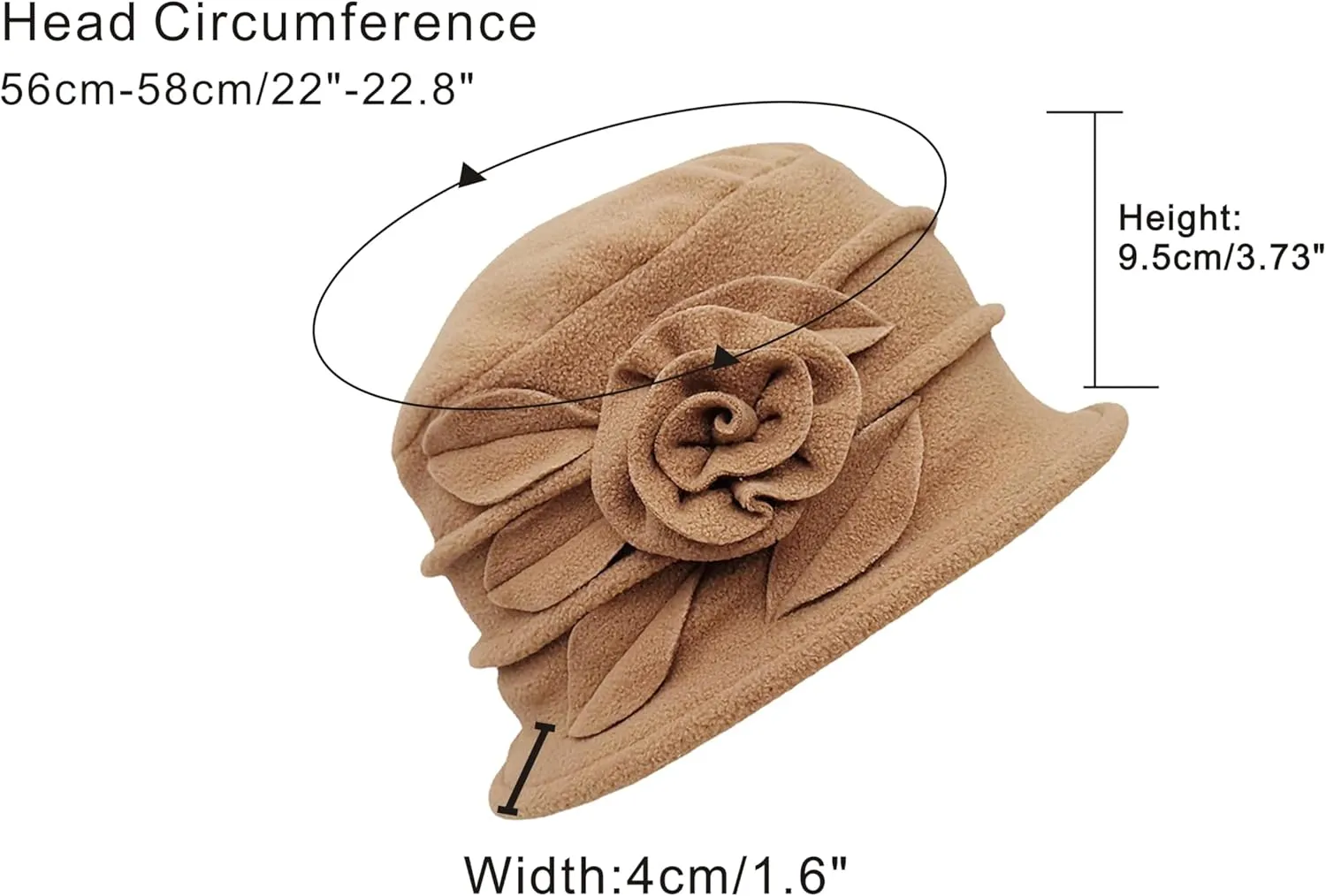 Polar Fleece Fashion Women-Cloche-Hat, 1920s Vintage Womens-Felt-Hat, Floral Winter Fall Spring Church-Hats for Women Elegant