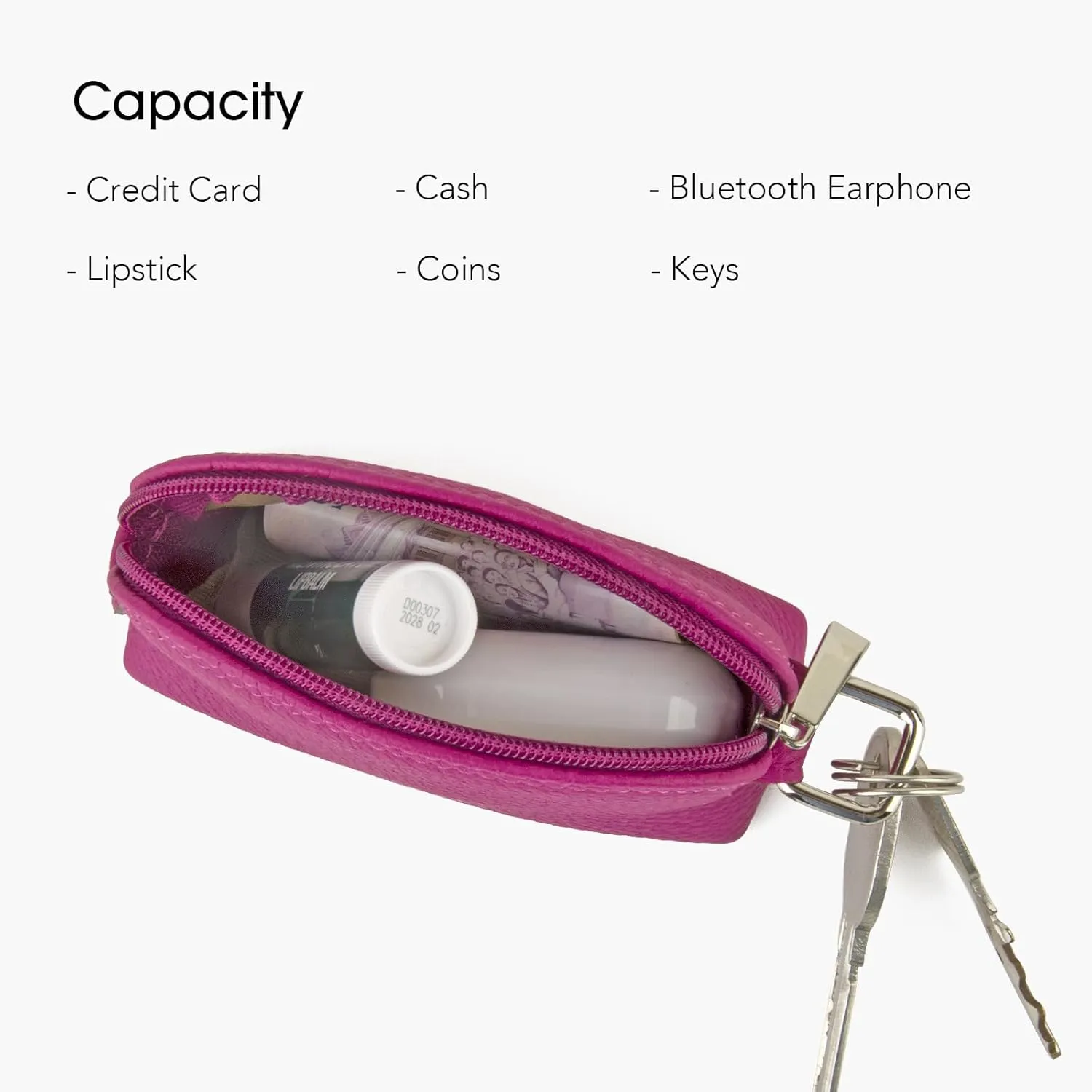 Premium Full-Grain Leather Portable Coin Purse for Women, Fashionable Cute Small Wallets Woman (Fuchsia)