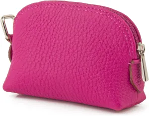 Premium Full-Grain Leather Portable Coin Purse for Women, Fashionable Cute Small Wallets Woman (Fuchsia)