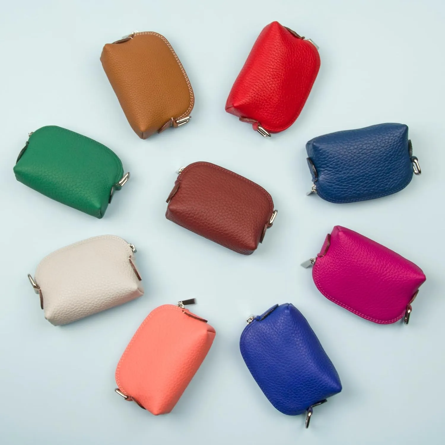 Premium Full-Grain Leather Portable Coin Purse for Women, Fashionable Cute Small Wallets Woman (Fuchsia)
