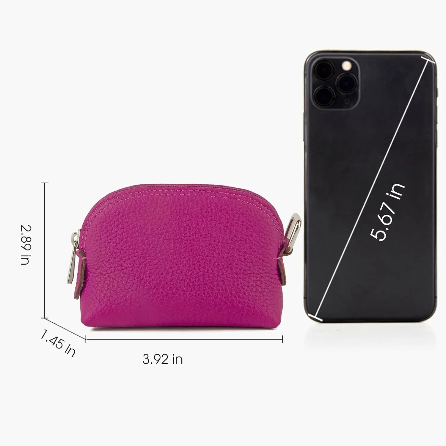 Premium Full-Grain Leather Portable Coin Purse for Women, Fashionable Cute Small Wallets Woman (Fuchsia)
