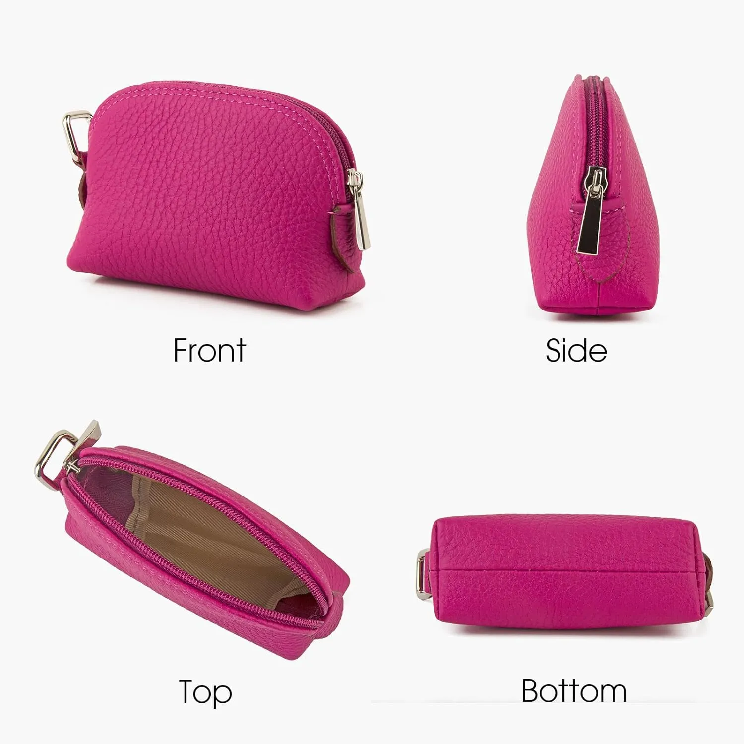 Premium Full-Grain Leather Portable Coin Purse for Women, Fashionable Cute Small Wallets Woman (Fuchsia)