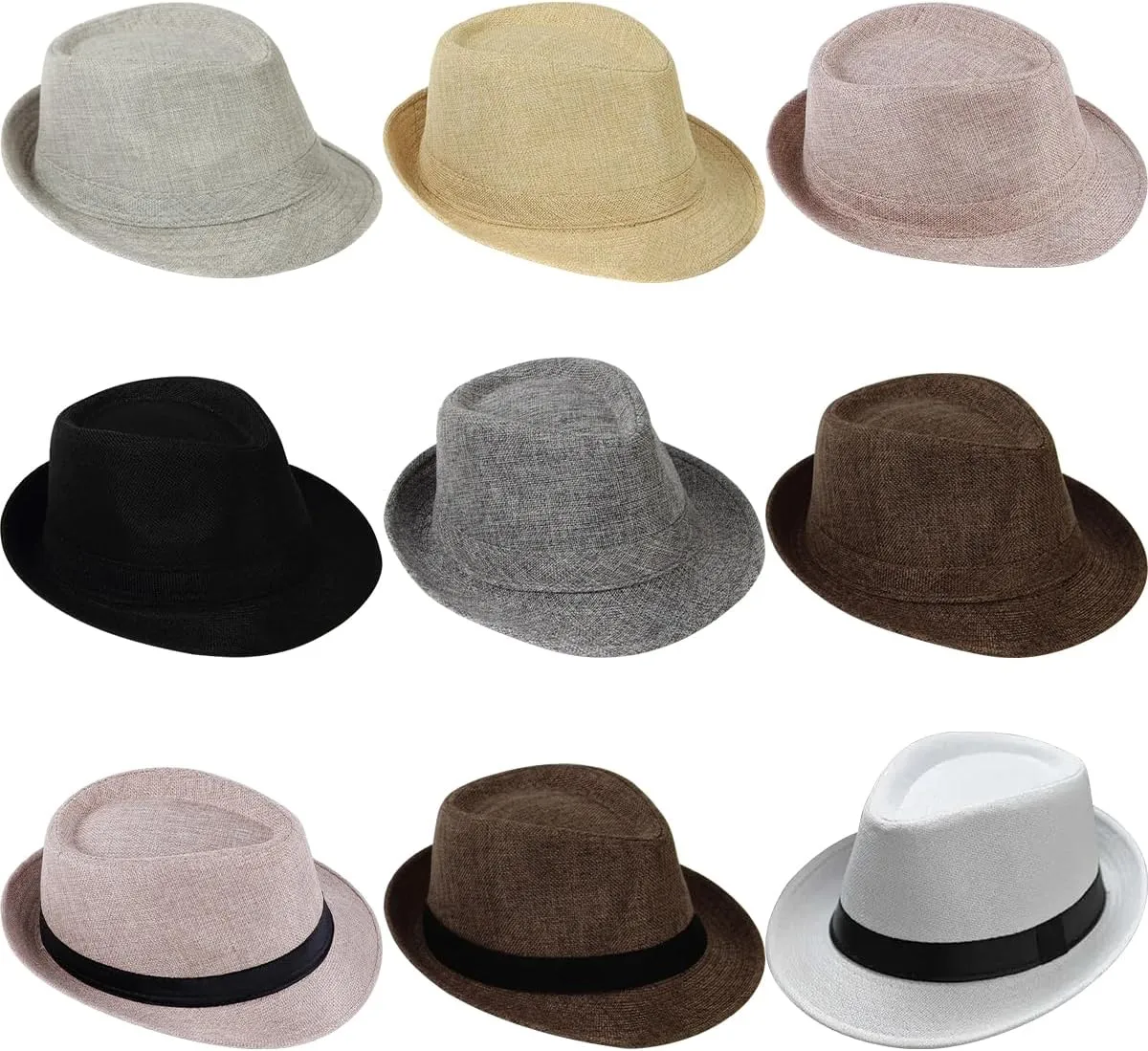 Queenbox Imitation Linen Fedora Hat, Black Band Adult Panama Sun Cap for Party Costume, White
