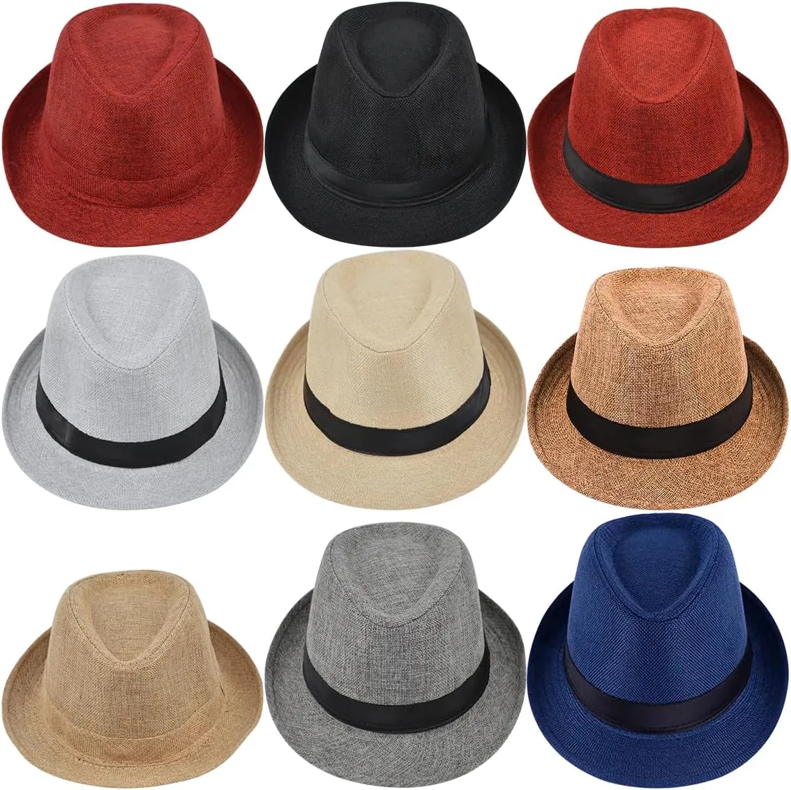 Queenbox Imitation Linen Fedora Hat, Black Band Adult Panama Sun Cap for Party Costume, White