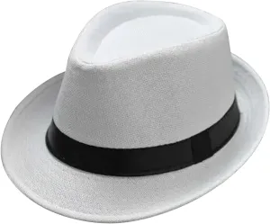 Queenbox Imitation Linen Fedora Hat, Black Band Adult Panama Sun Cap for Party Costume, White