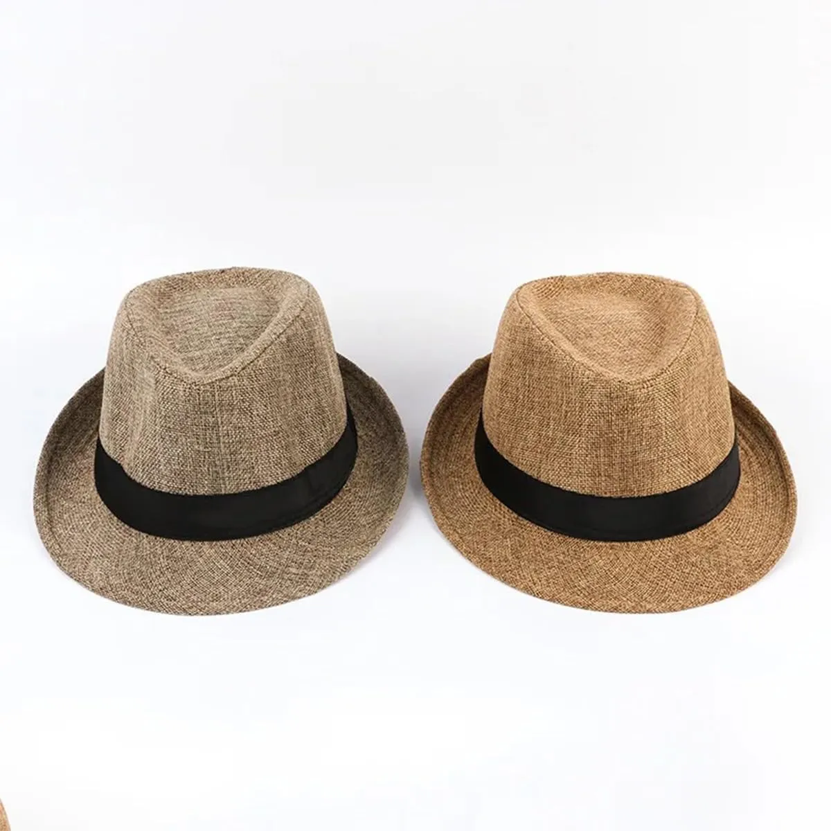 Queenbox Imitation Linen Fedora Hat, Black Band Adult Panama Sun Cap for Party Costume, White
