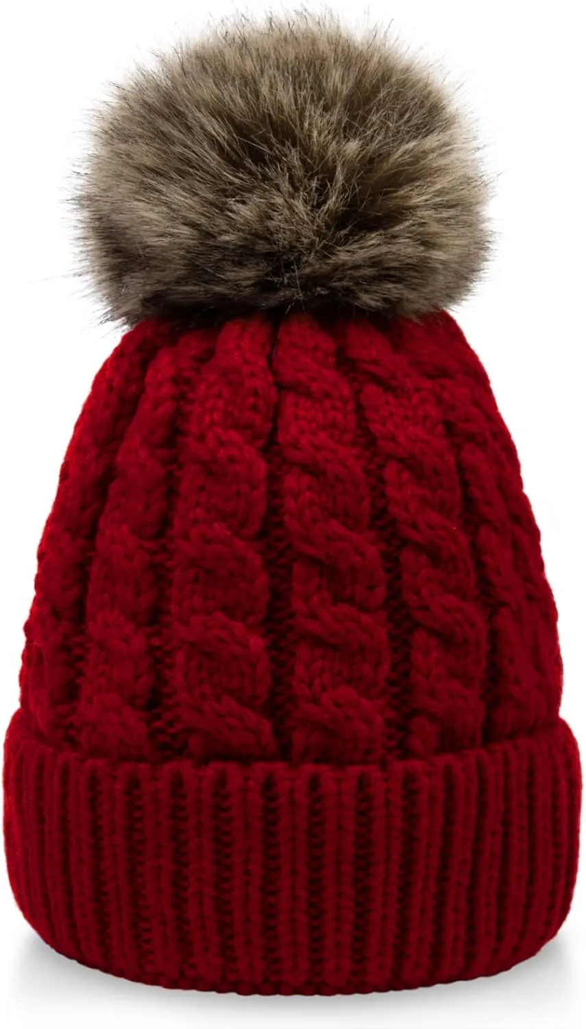 Simplicity Womens Winter Beanies Hand Knit Faux Fur Pompoms Beanie Hats