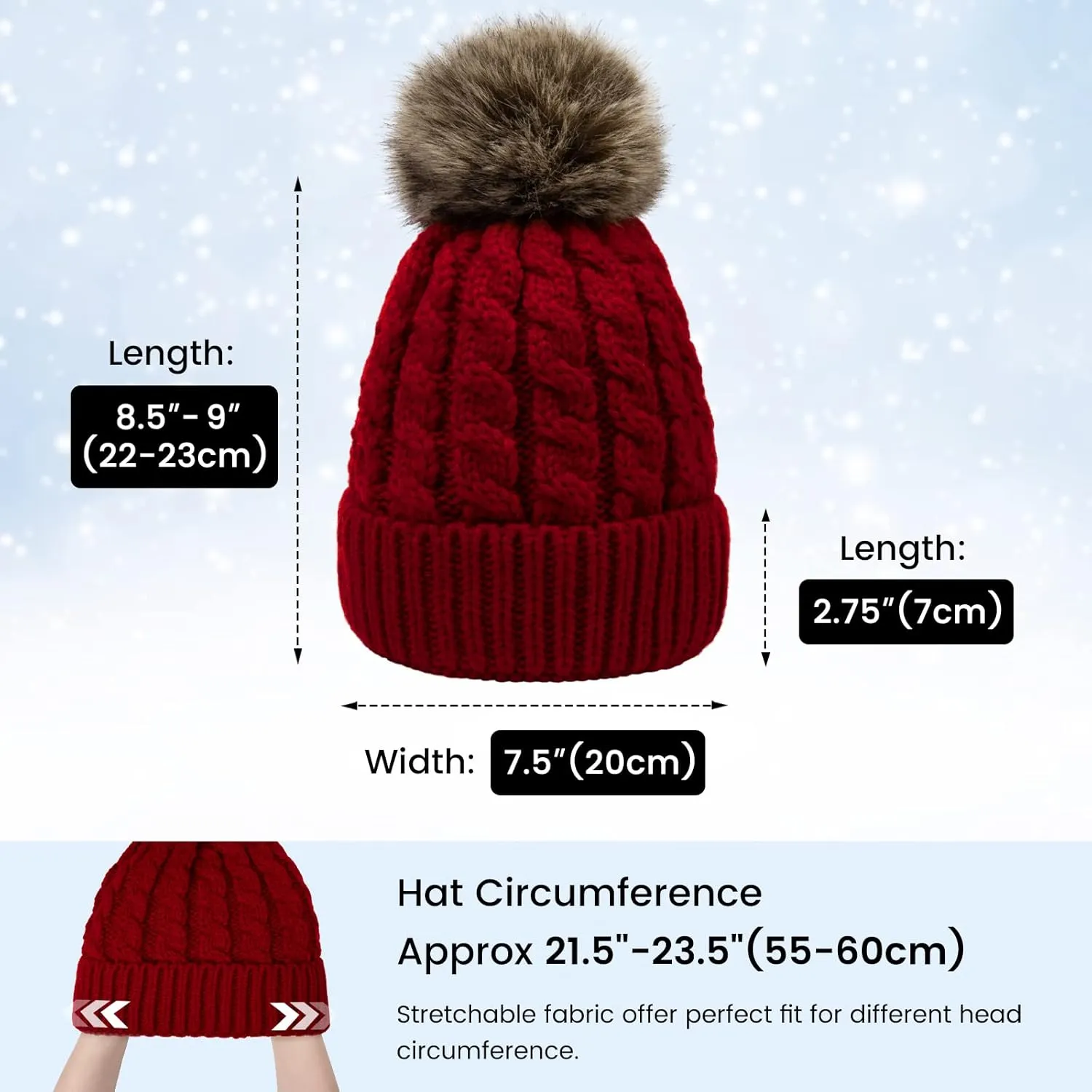 Simplicity Womens Winter Beanies Hand Knit Faux Fur Pompoms Beanie Hats