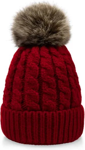 Simplicity Womens Winter Beanies Hand Knit Faux Fur Pompoms Beanie Hats