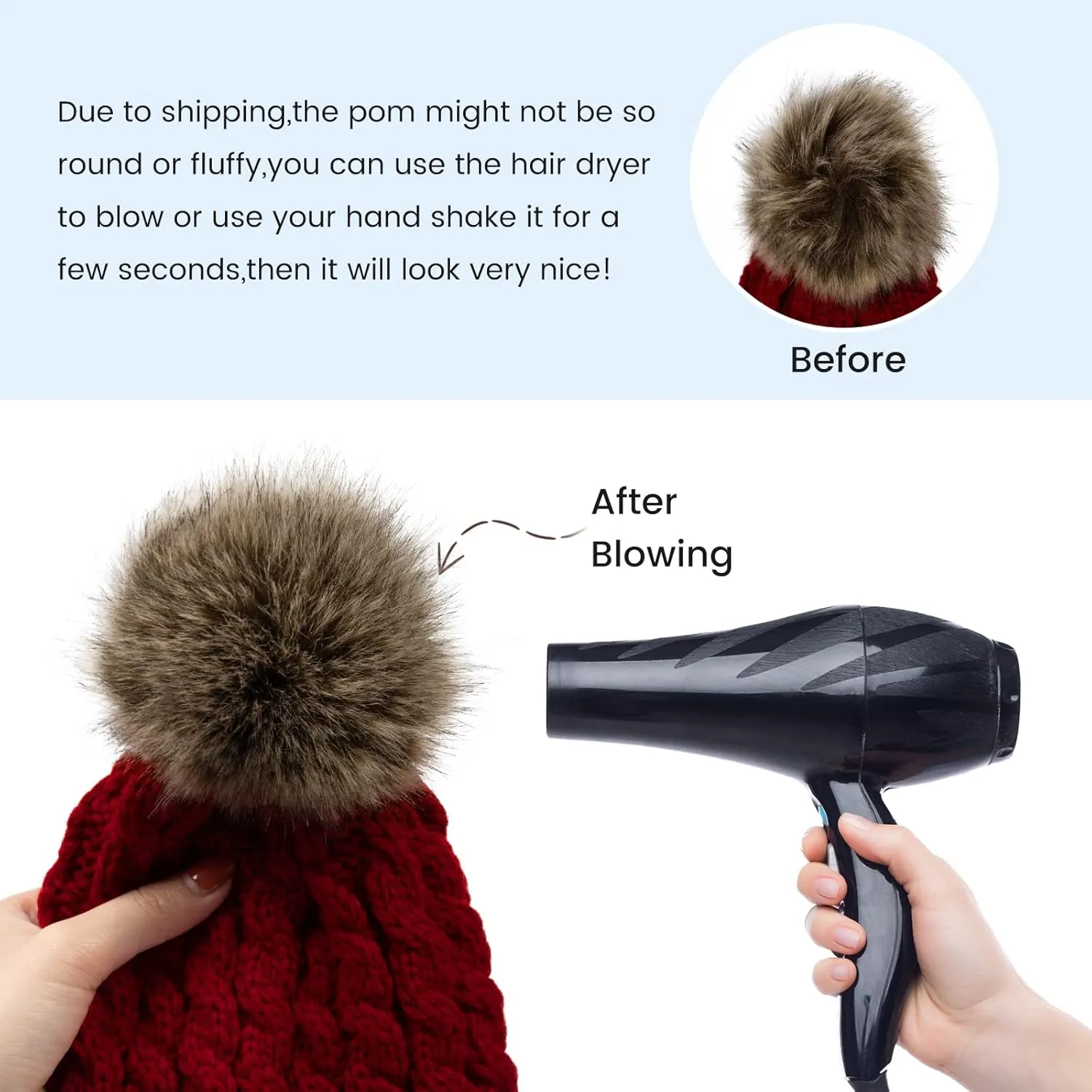 Simplicity Womens Winter Beanies Hand Knit Faux Fur Pompoms Beanie Hats