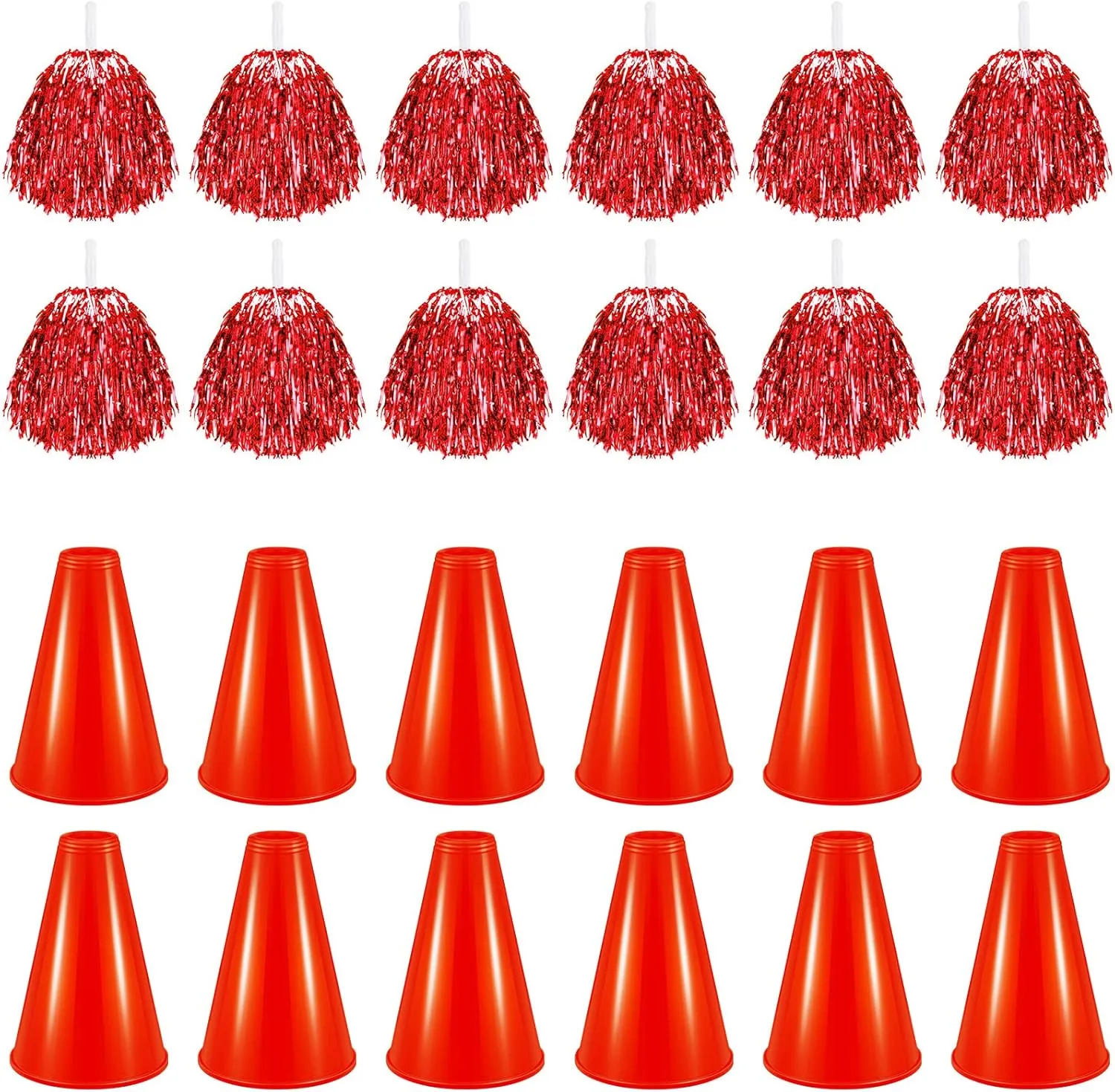Sosation 24 Pieces Cheer Megaphone and Cheerleading Pom Poms for Noisemaker Party Favors Sports Cheering Megaphone Pompoms for Cheers Ball Dance Basketball Football Game Outdoor Activities