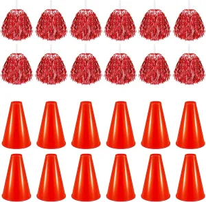 Sosation 24 Pieces Cheer Megaphone and Cheerleading Pom Poms for Noisemaker Party Favors Sports Cheering Megaphone Pompoms for Cheers Ball Dance Basketball Football Game Outdoor Activities