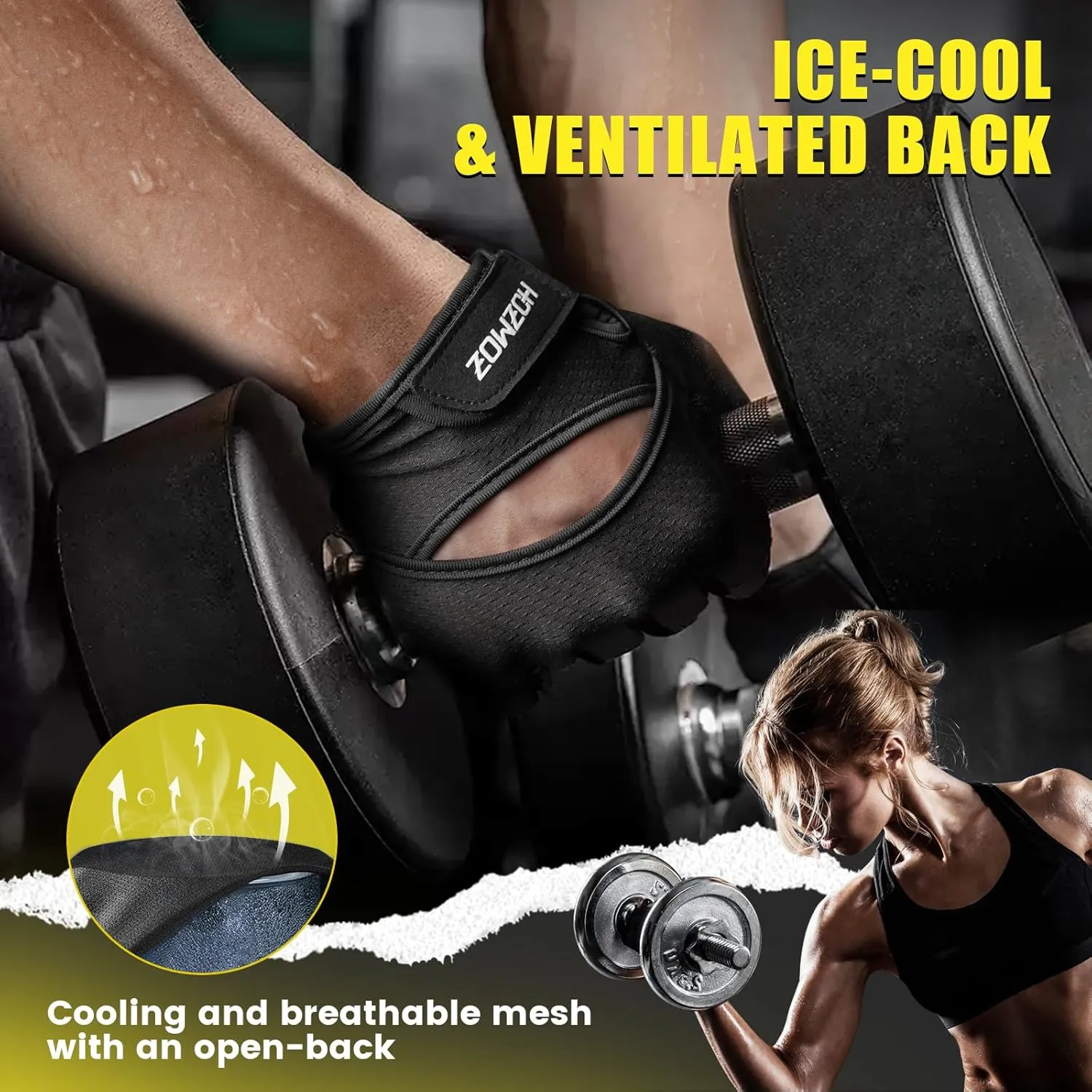 Ventilated Weight Lifting Gloves, Thick Padded Gym Gloves with Full Palm Protection & Grip & Shock Absorption for Women & Men's Fitness Training