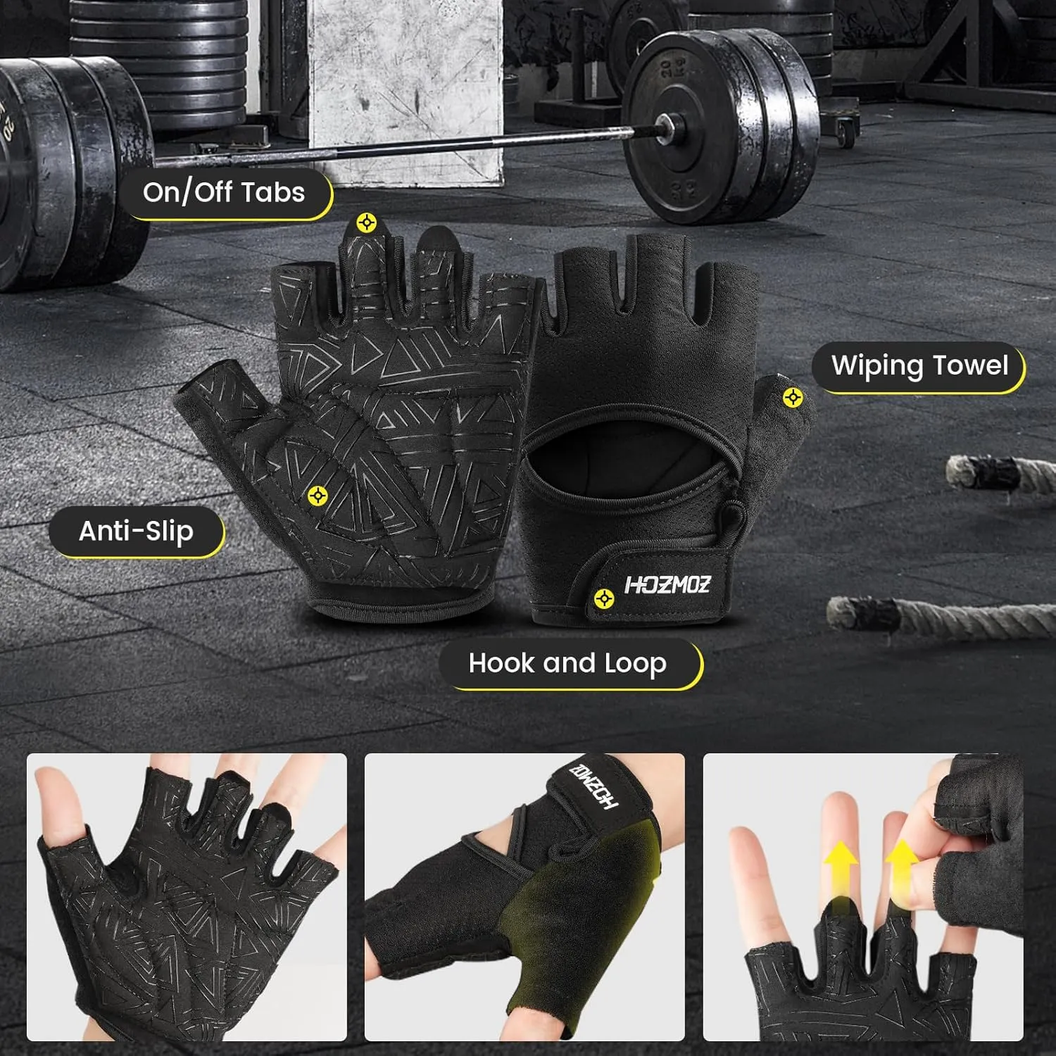 Ventilated Weight Lifting Gloves, Thick Padded Gym Gloves with Full Palm Protection & Grip & Shock Absorption for Women & Men's Fitness Training