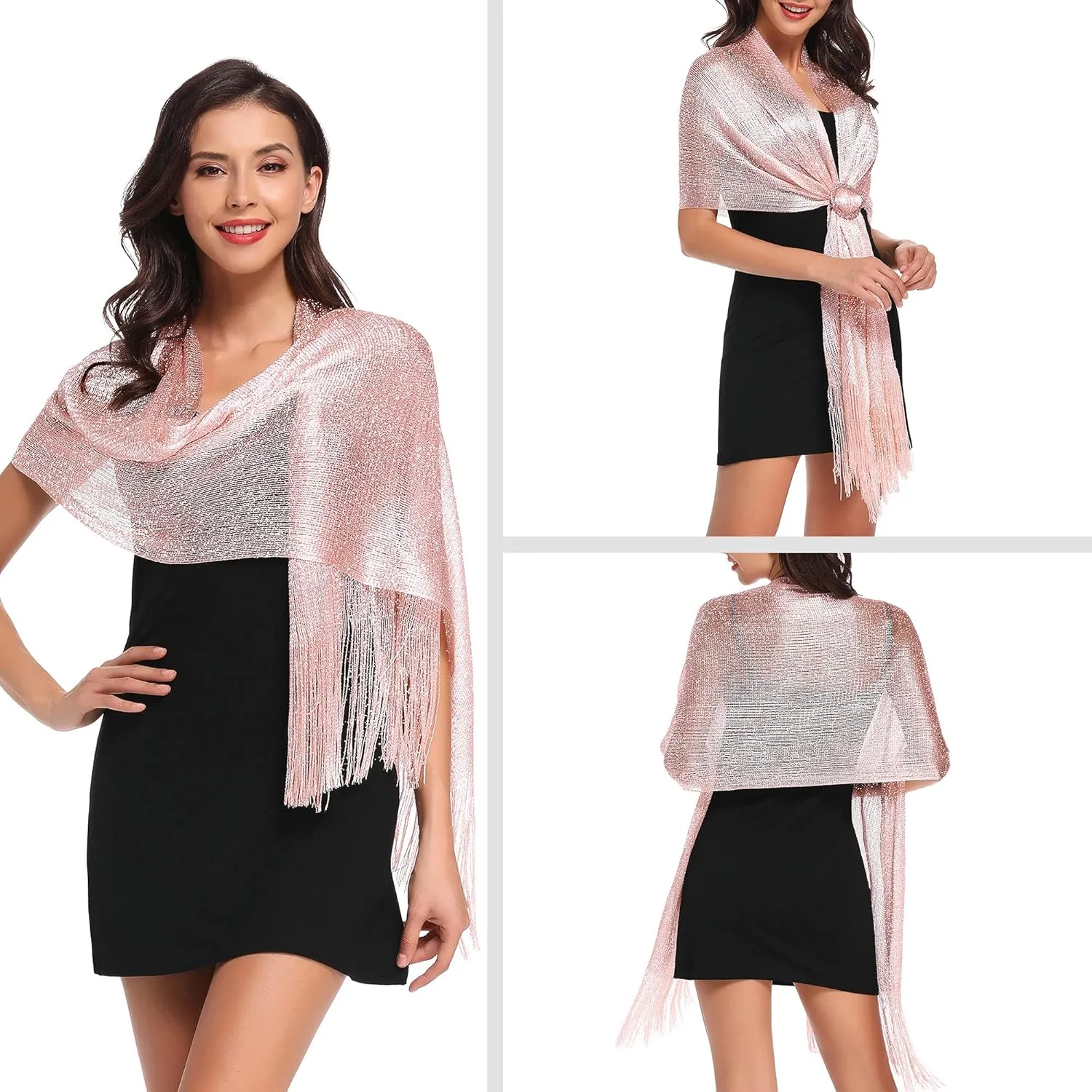 vimate Sparkling Metallic Shawls and Wraps for Evening Party/Wedding/Formal Dresses (With Free Buckle)