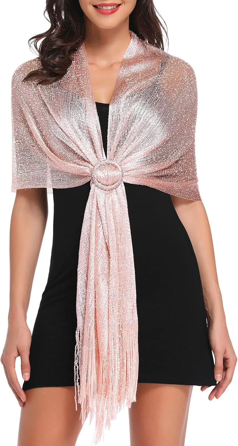 vimate Sparkling Metallic Shawls and Wraps for Evening Party/Wedding/Formal Dresses (With Free Buckle)