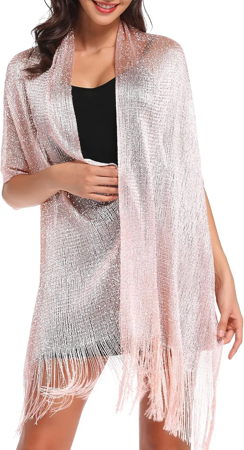 vimate Sparkling Metallic Shawls and Wraps for Evening Party/Wedding/Formal Dresses (With Free Buckle)
