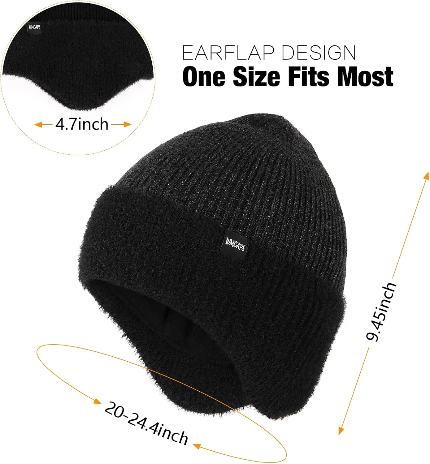 Wmcaps Winter Fleece Line Beanie with Earflap for Men Women, Outdoor Warm Thermal Knitted Hat Stocking Caps