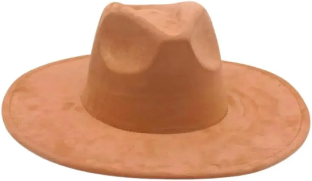 Women's Vintage Round Wide Brim Fedora Hat for Men Women Suede Party Hats Ethnic Style Cap