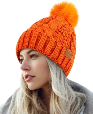Women's Winter Pompom Beanie Warm and Cozy Knit Hat Fleece Lining Skull Cap for Women