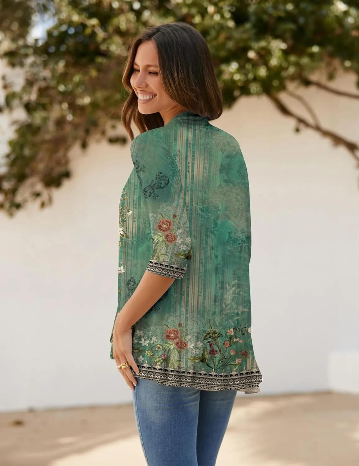 Zeagoo Women's Open Front Cardigan 3/4 Sleeve Draped Ruffles Soft Knit Sweaters S-3XL