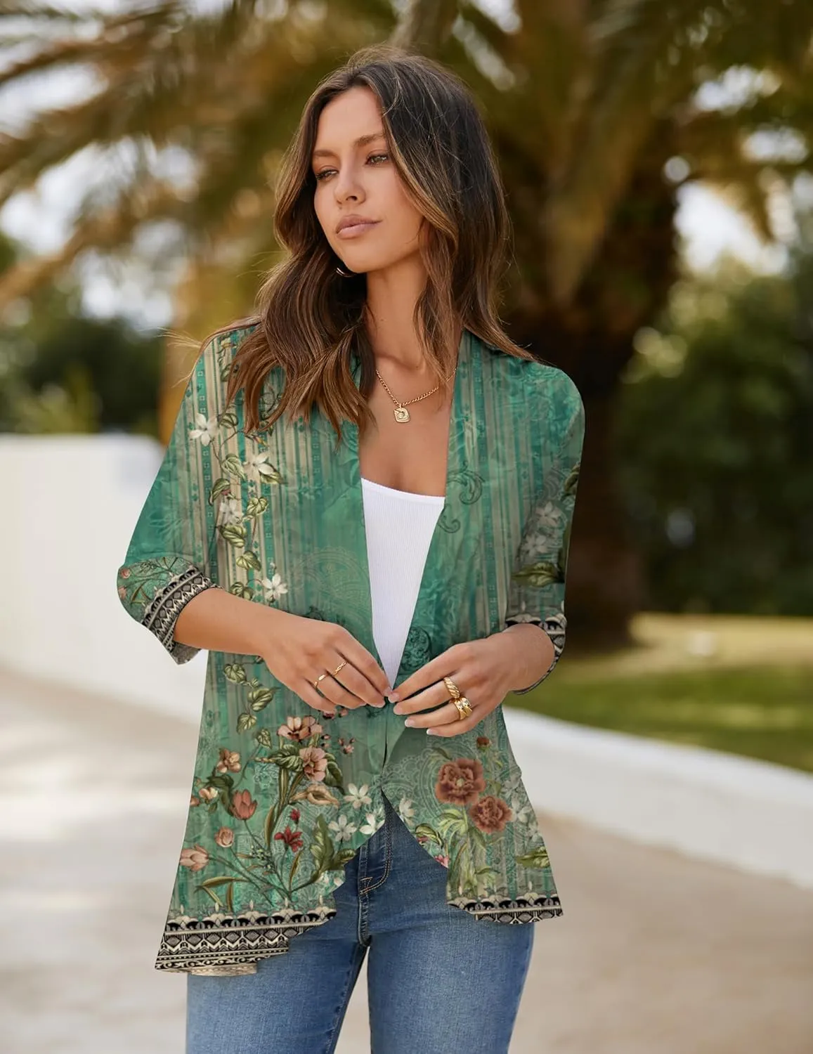 Zeagoo Women's Open Front Cardigan 3/4 Sleeve Draped Ruffles Soft Knit Sweaters S-3XL